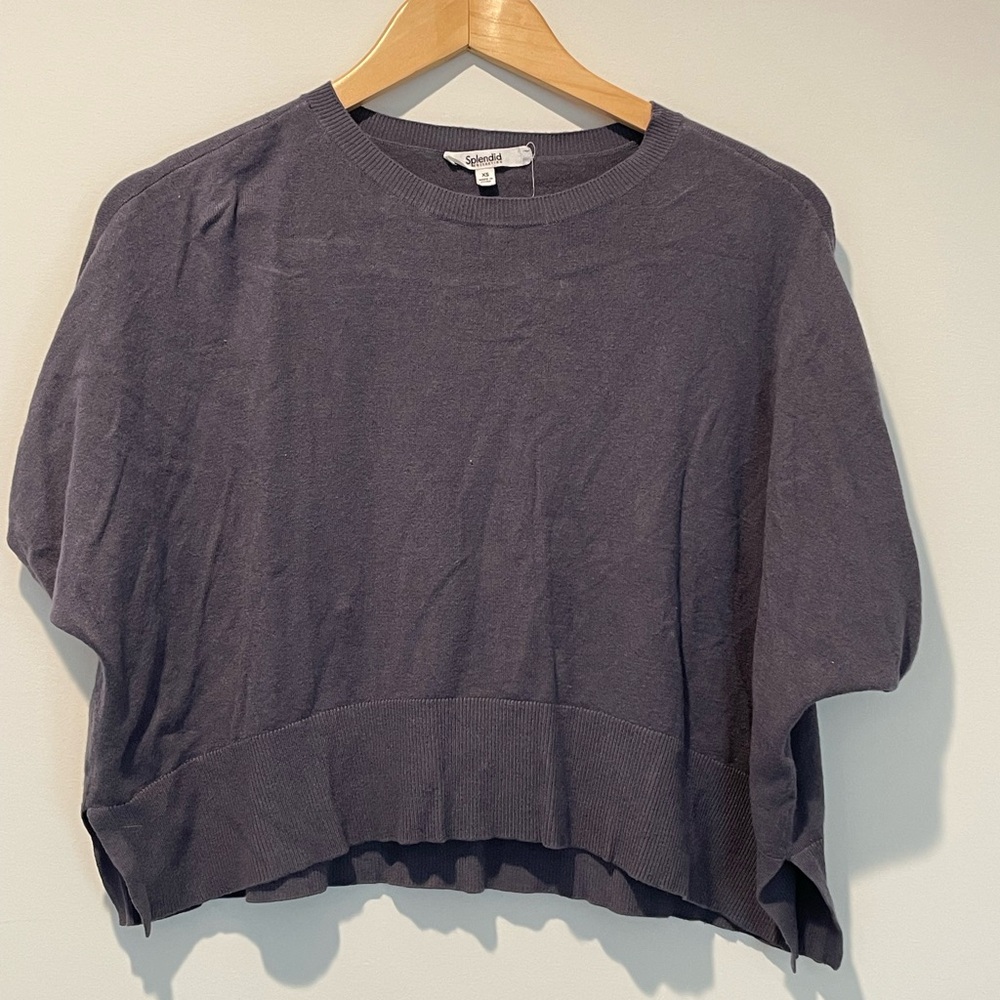 Splendid Gray Puff Sleeve Crop Top‎